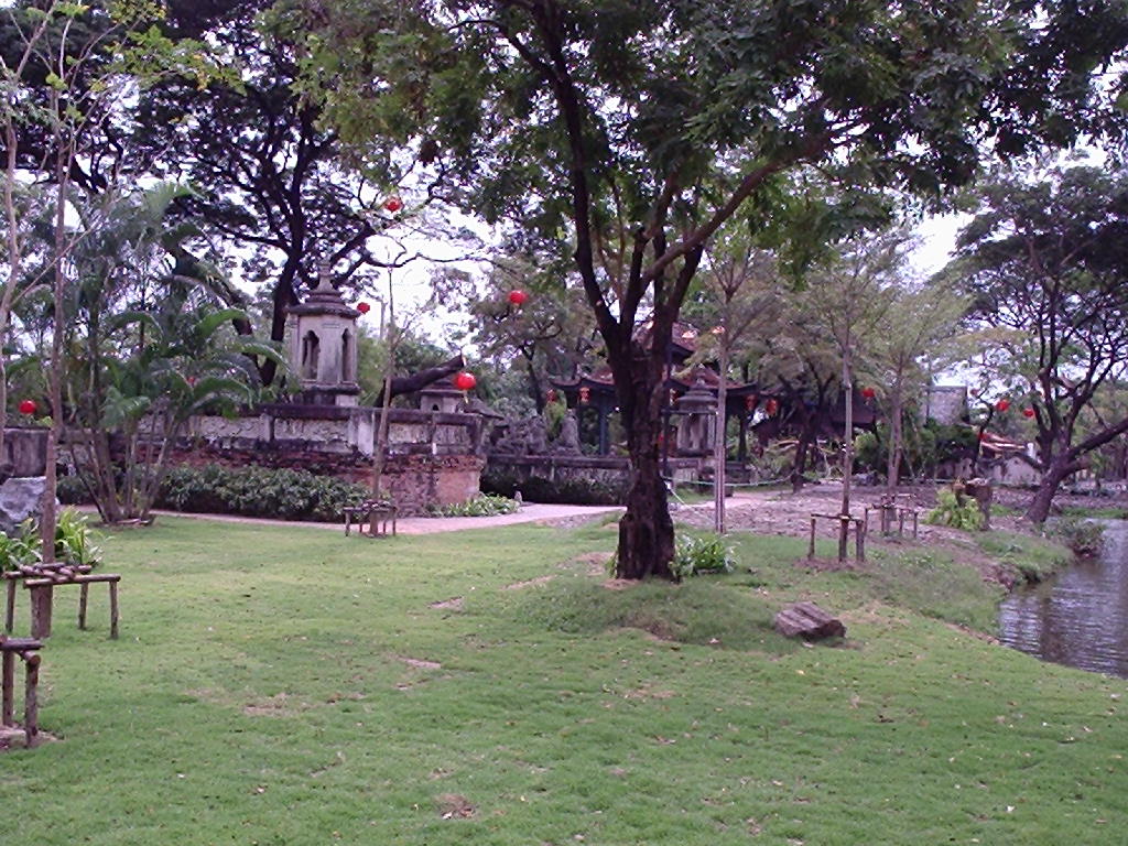 Pavilions and lake scenery at Muang Boran