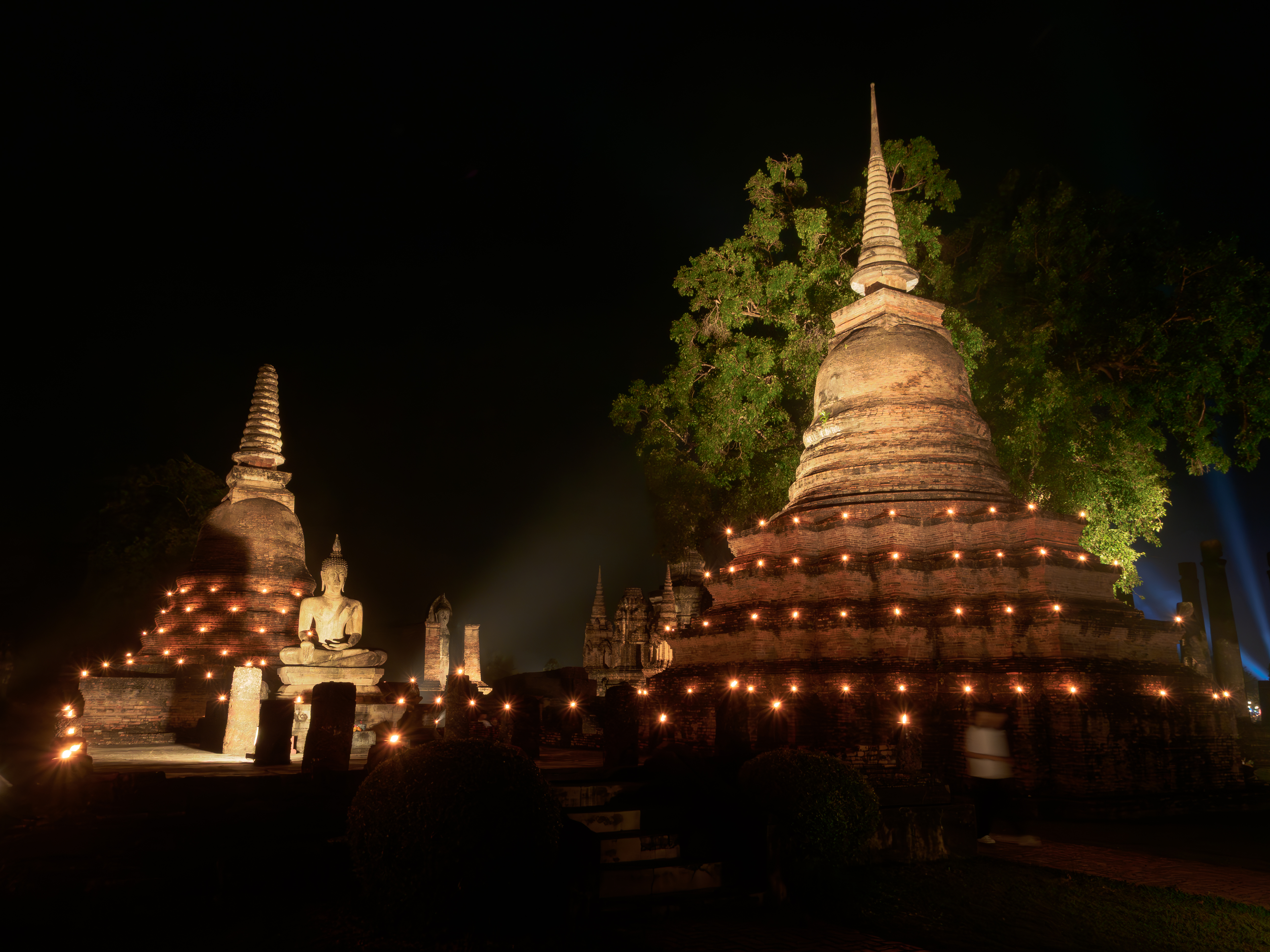 Temple and lights during Loy Krathong celebration in Thailand