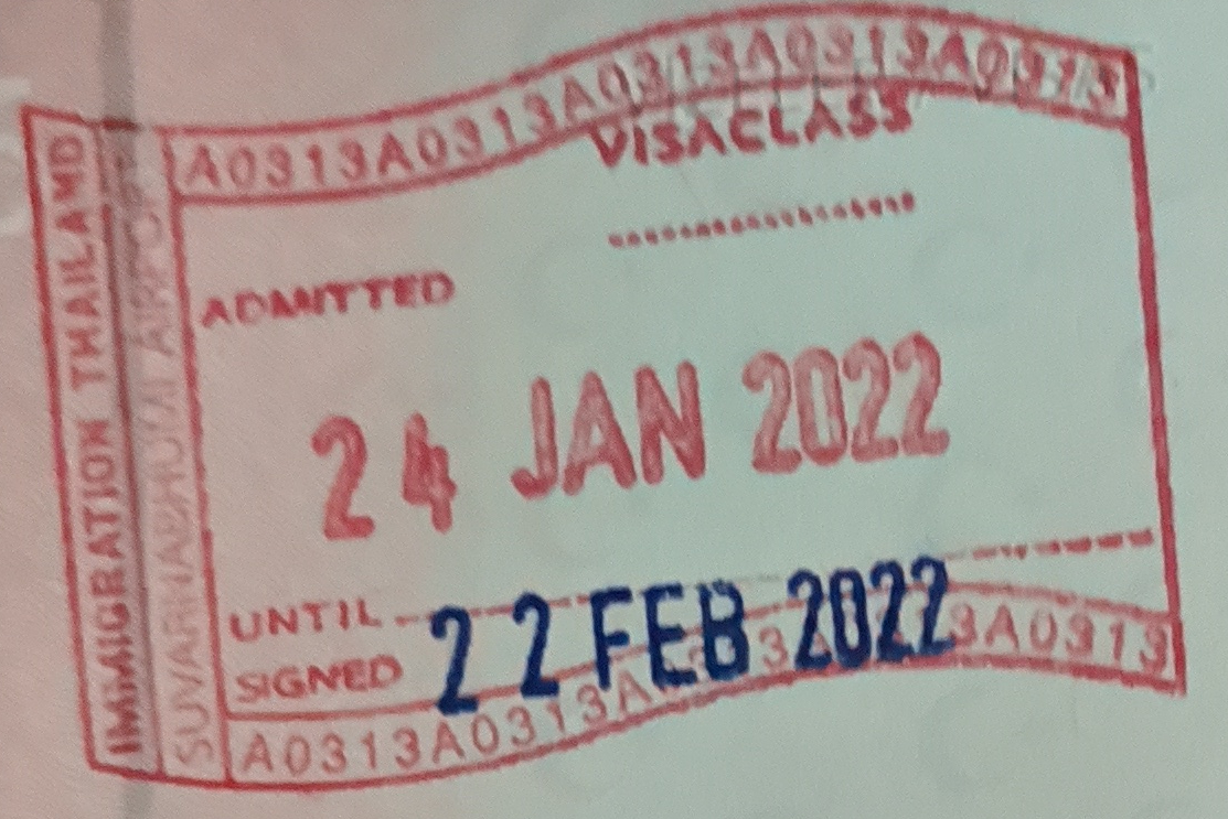 Thailand entry stamp in a passport